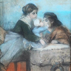 Maternity: Pastel on paper. The Farewell By Ulysse Butin (1838-1883)