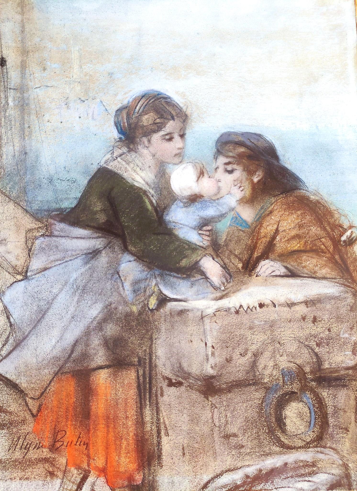 Maternidad: Pastel sobre papel. La despedida Por Ulysse Butin (1838-1883) en venta 1