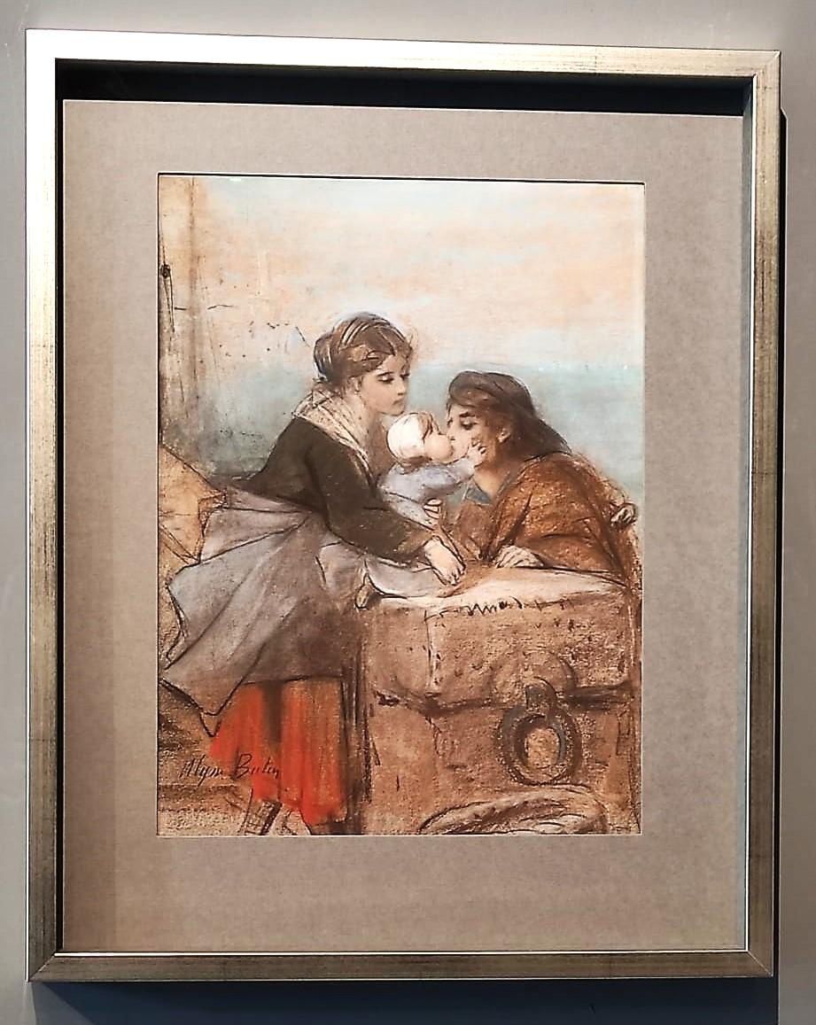 Maternity: Pastel on paper. The Farewell By Ulysse Butin (1838-1883) For Sale 3