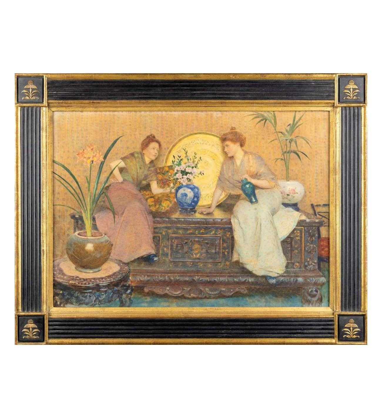 Sussurri e porcellana, acquerello di Hector Caffieri (1847-1932) in vendita 1