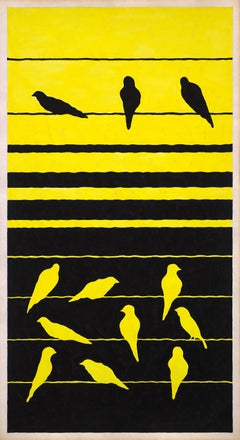 Vintage Original 70's Hand Painted Textile Design Gouache Yellow & Black Color on Paper