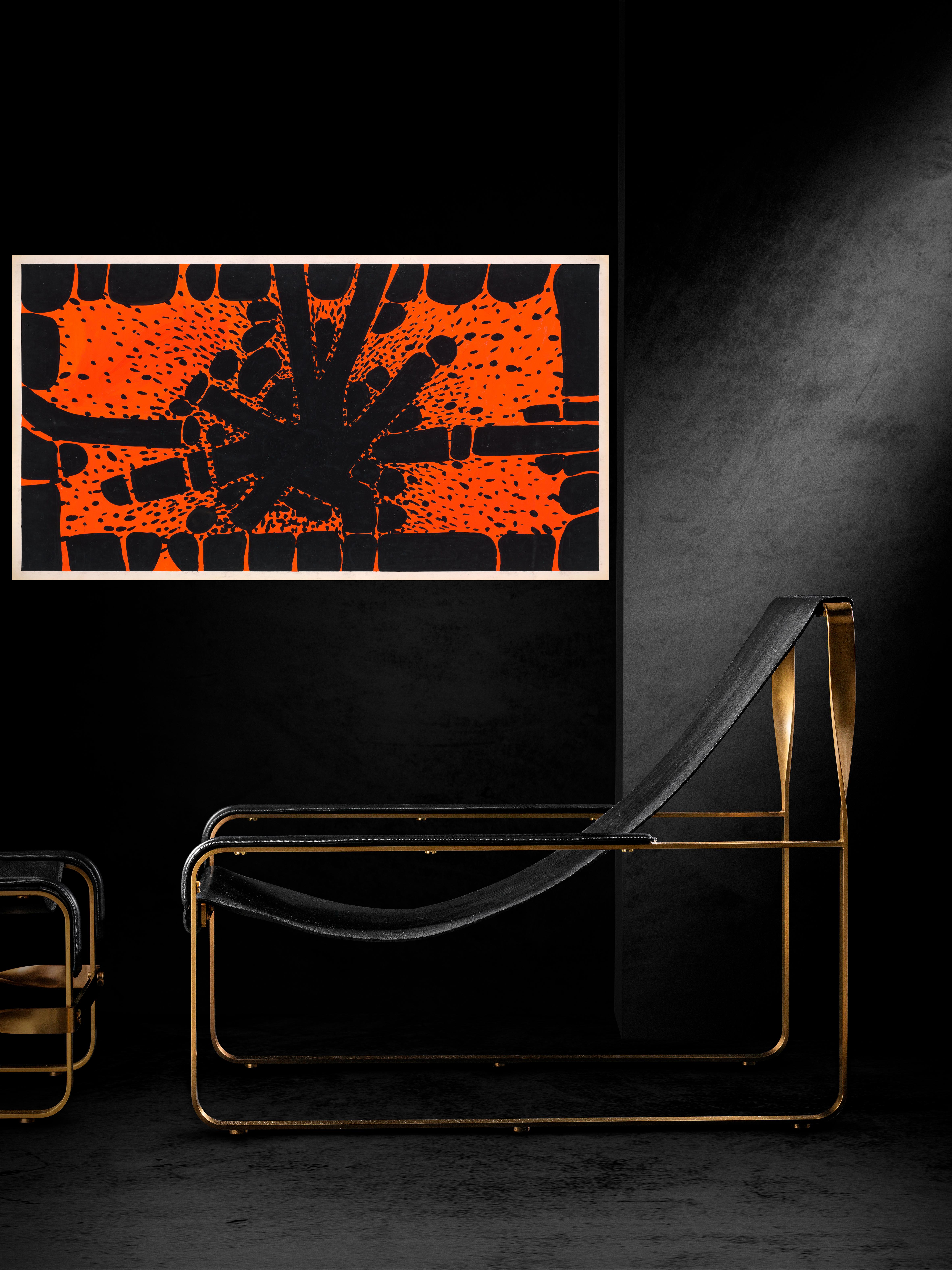 Original 70's Hand Painted Textile Design Gouache Black & Orange on White Paper For Sale 3
