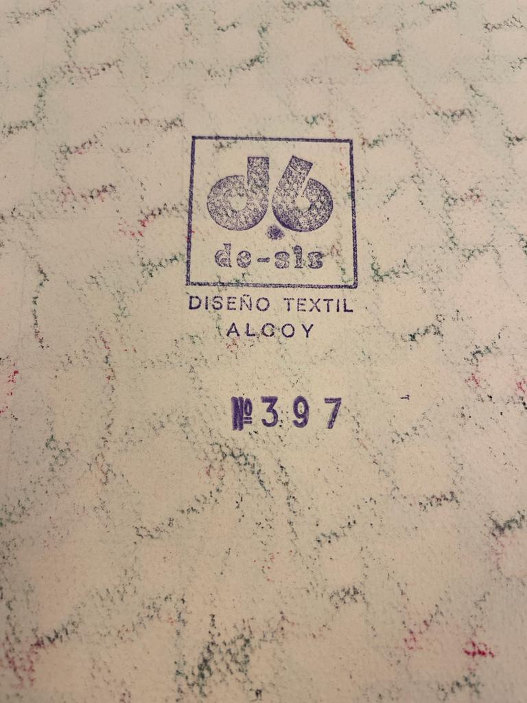Original handbemaltes Textildesign in Gouache- Marineblau auf weißem Papier, 70er Jahre im Angebot 4
