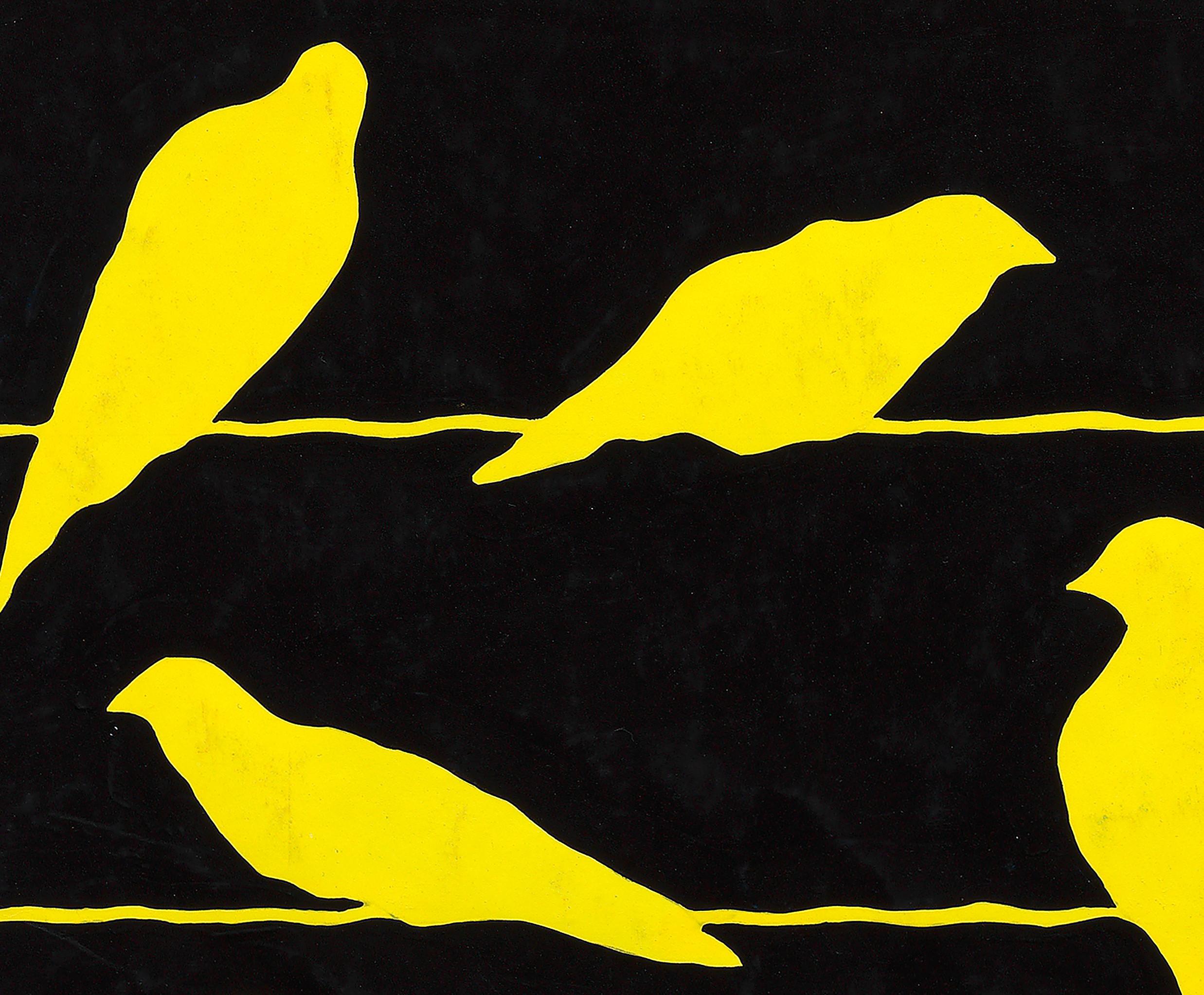 Conception textile originale des années 70 peinte à la main à la gouache jaune et noire sur papier - Art de Unknown
