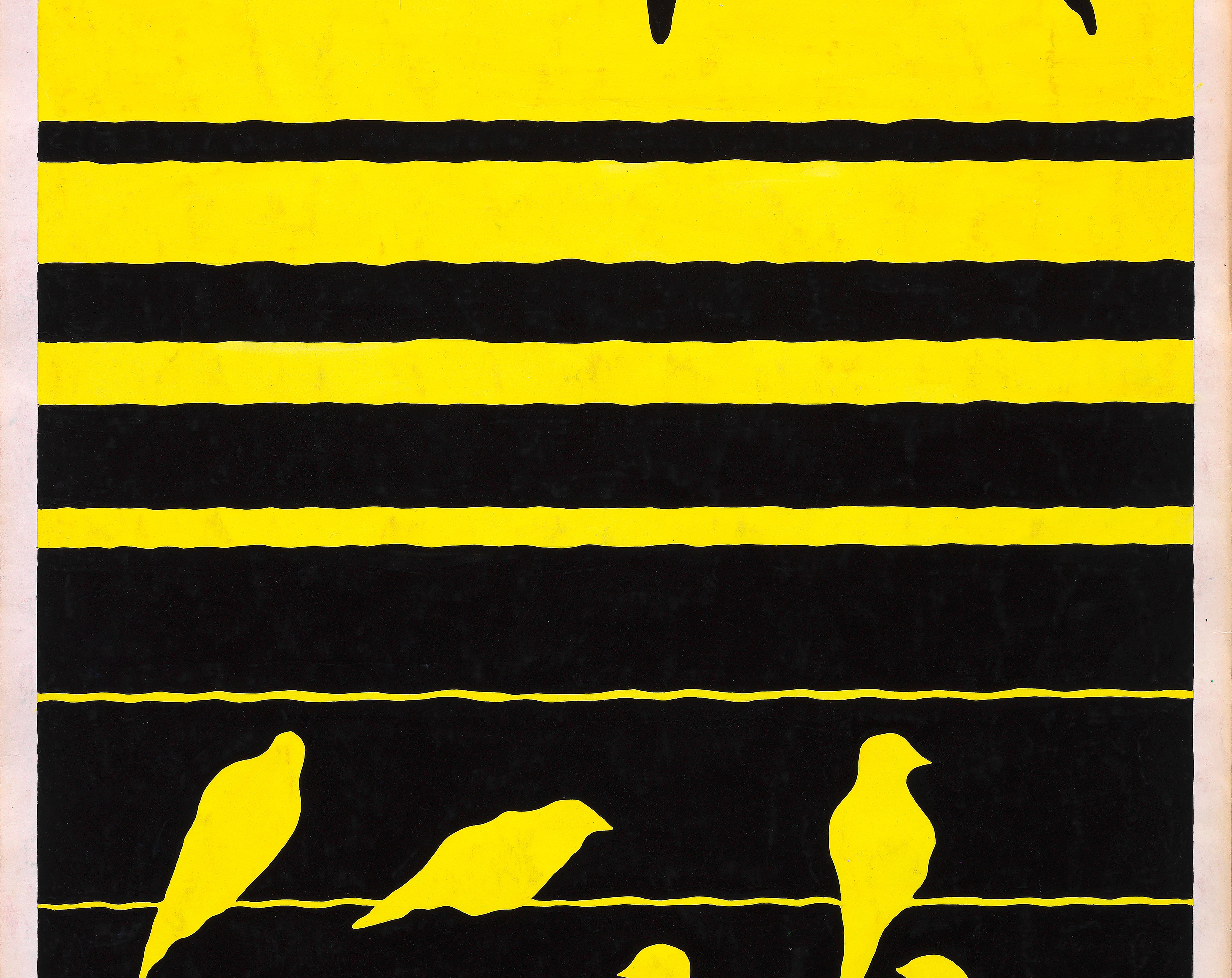 Original 70's Hand Painted Textile Design Gouache Yellow & Black Color on Paper For Sale 1