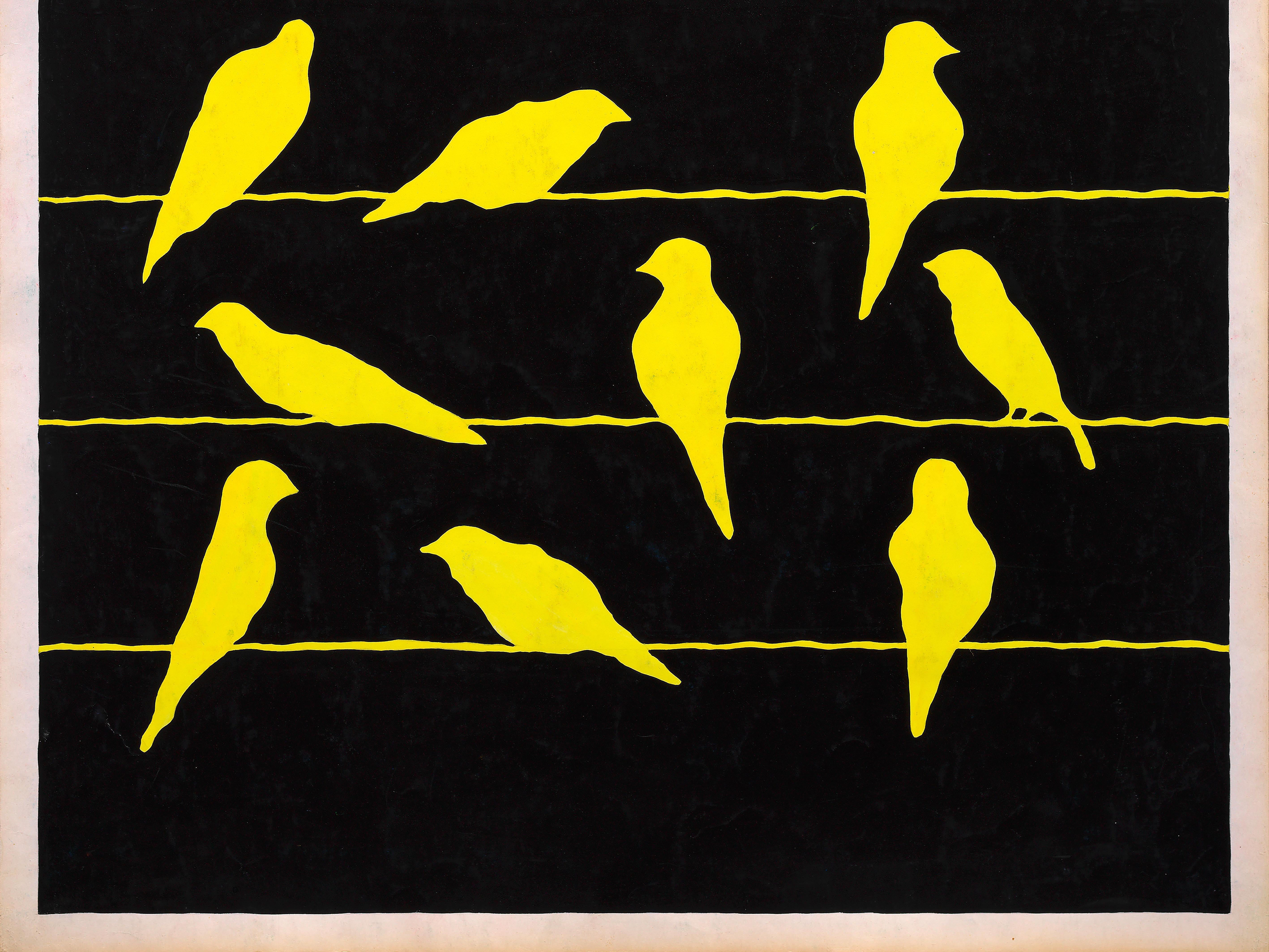 Conception textile originale des années 70 peinte à la main à la gouache jaune et noire sur papier en vente 1