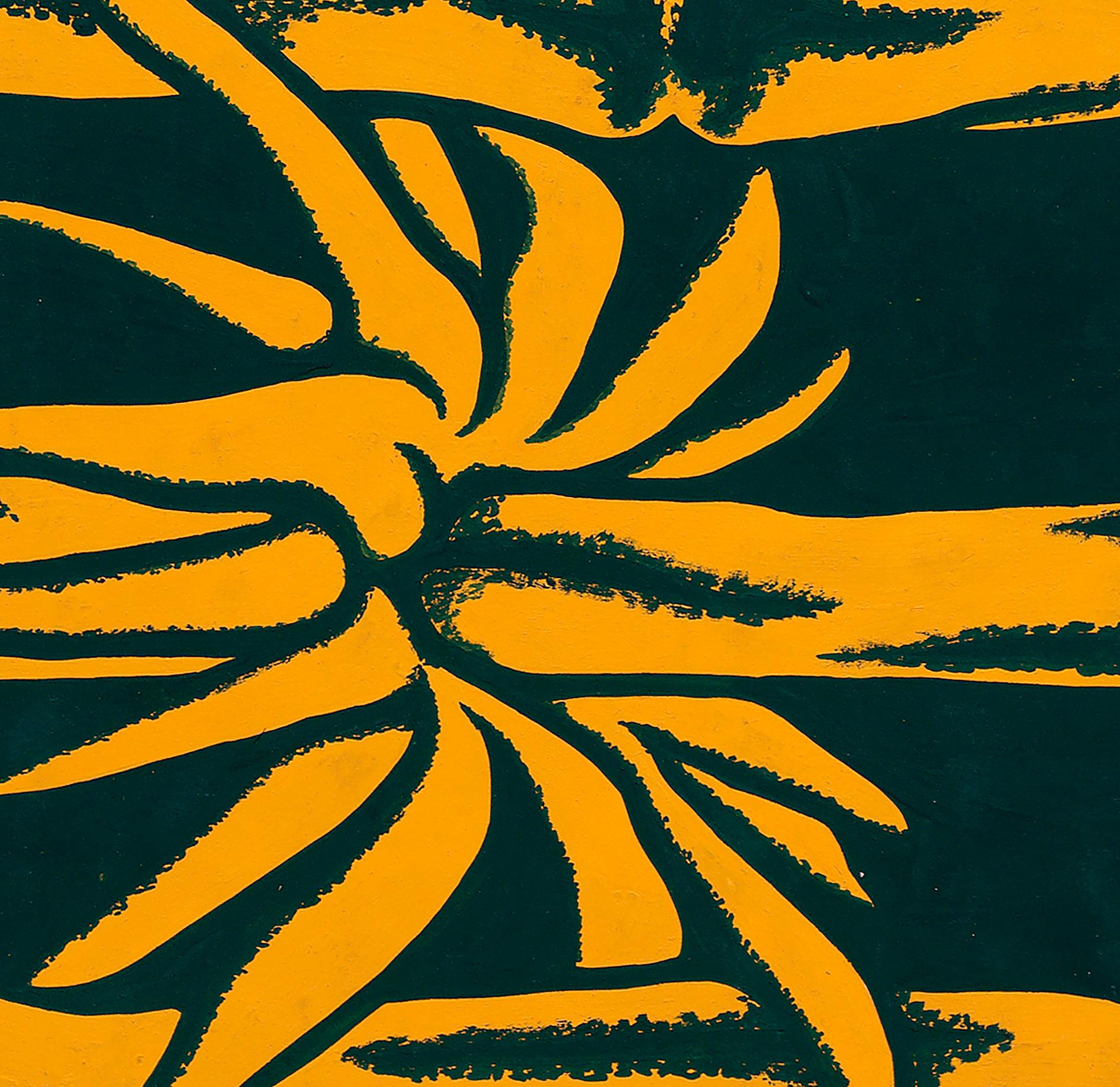 Conception textile originale des années 70 peinte à la main à la gouache, couleur orange et verte sur papier - Art de Unknown