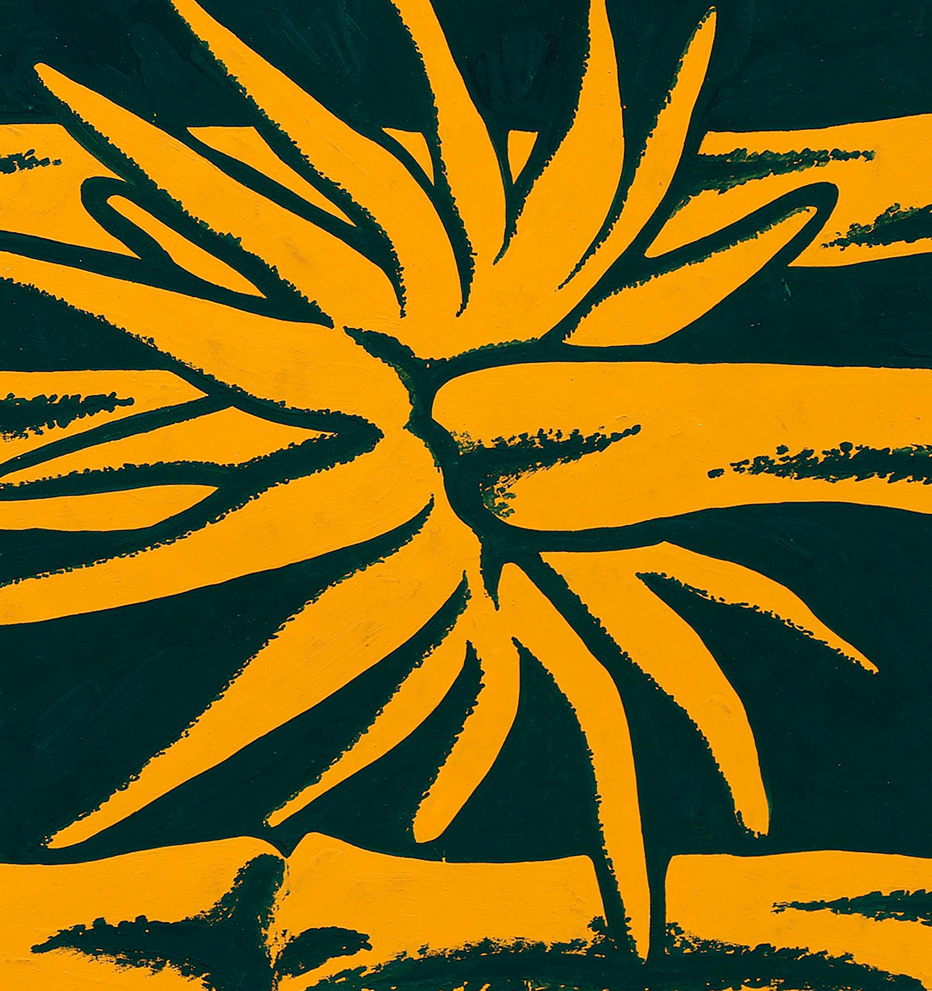 Conception textile originale des années 70 peinte à la main à la gouache, couleur orange et verte sur papier - Moderne Art par Unknown