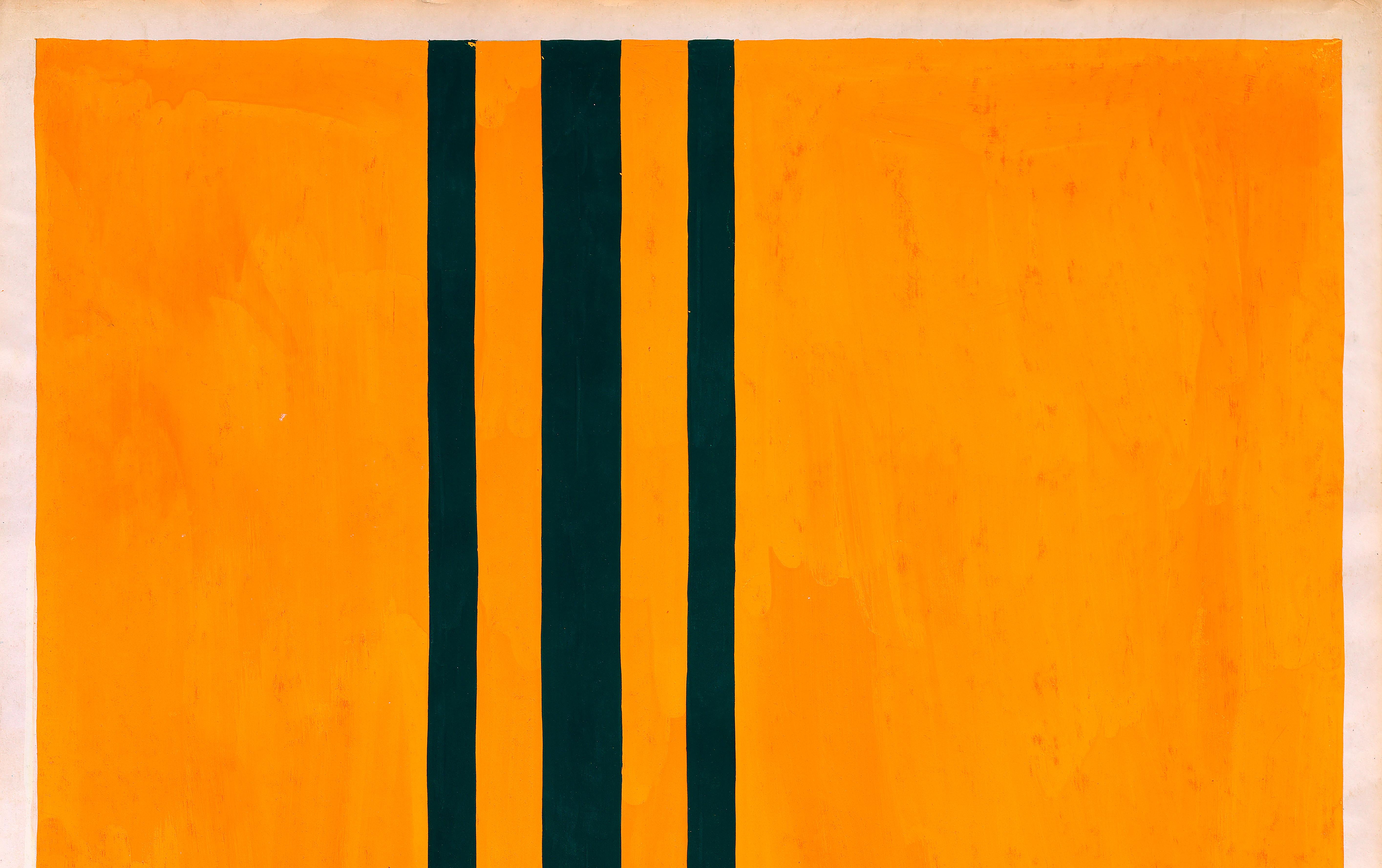 Conception textile originale des années 70 peinte à la main à la gouache, couleur orange et verte sur papier - Orange Still-Life par Unknown