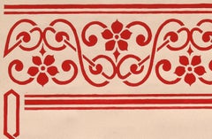 Original 70's Hand Painted Textile Design Gouache Red Girl&forest on White Paper