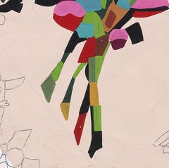 Disegno tessile originale degli anni '70 dipinto a mano Gouache astratto morden Carta bianca