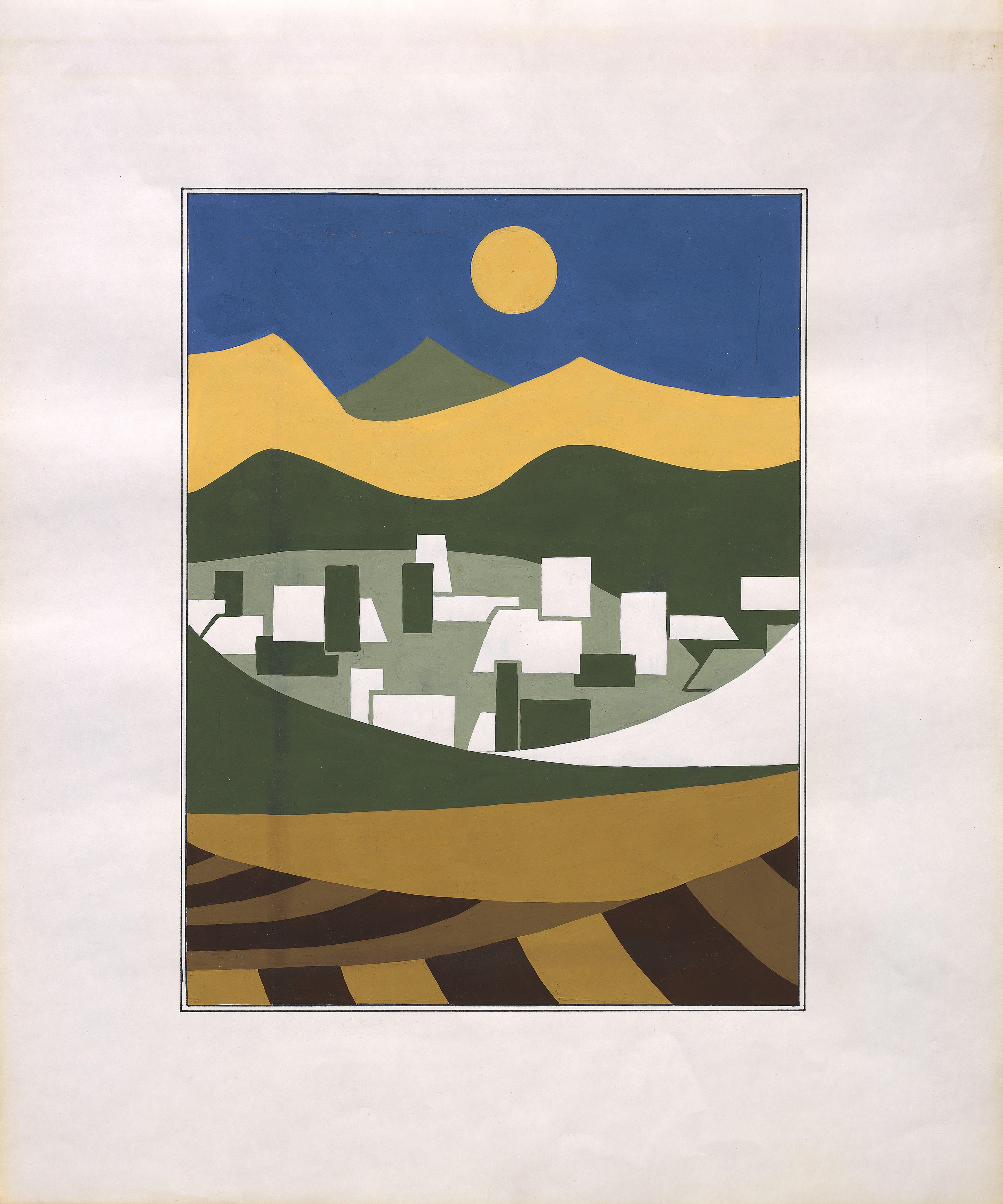 Diseño textil original de los años 70 pintado a mano Gouache abstracto morden Papel blanco