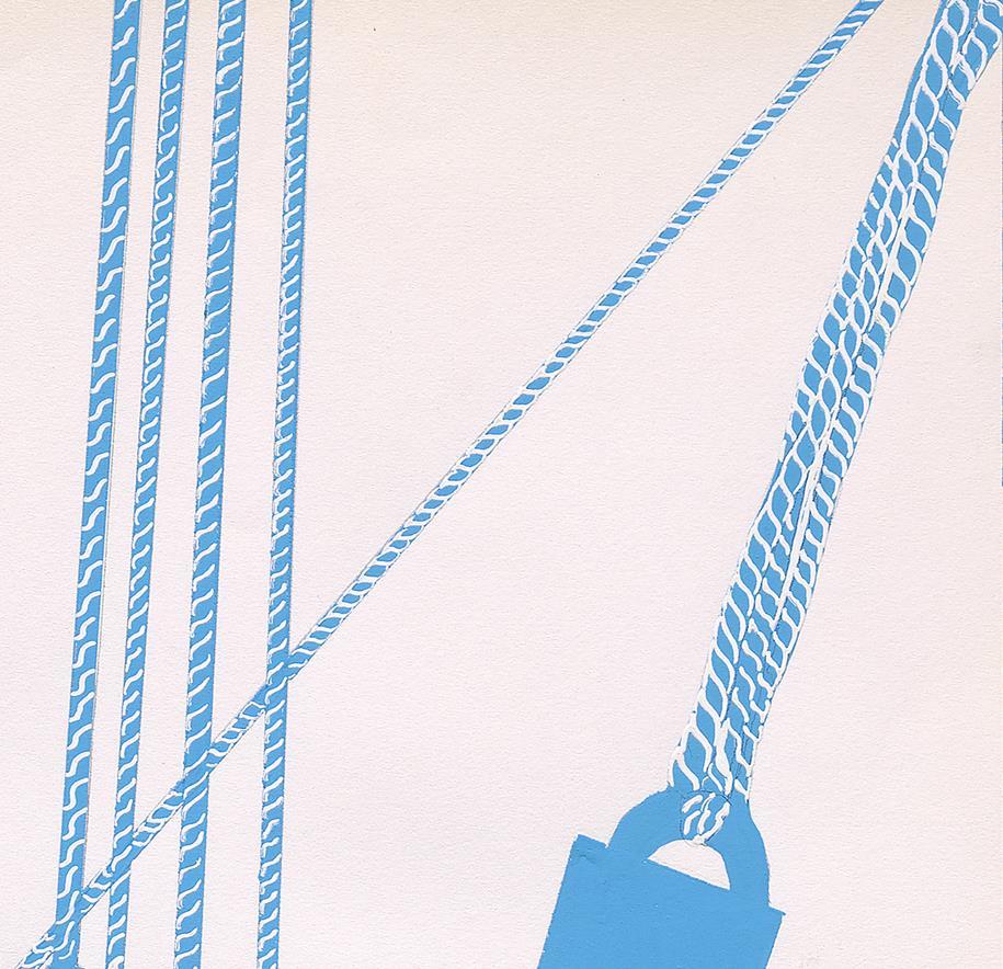 Original handbemalter marineblauer Morden im Textildesign aus den 70er Jahren auf weißem Papier (Grau), Abstract Painting, von Unknown