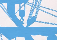 Original 70's Hand Painted Textile Design Gouache marine morden on White Paper