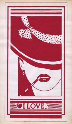 Original handbemaltes, abstraktes Morden-Weißpapier im Textildesign aus den 70er Jahren