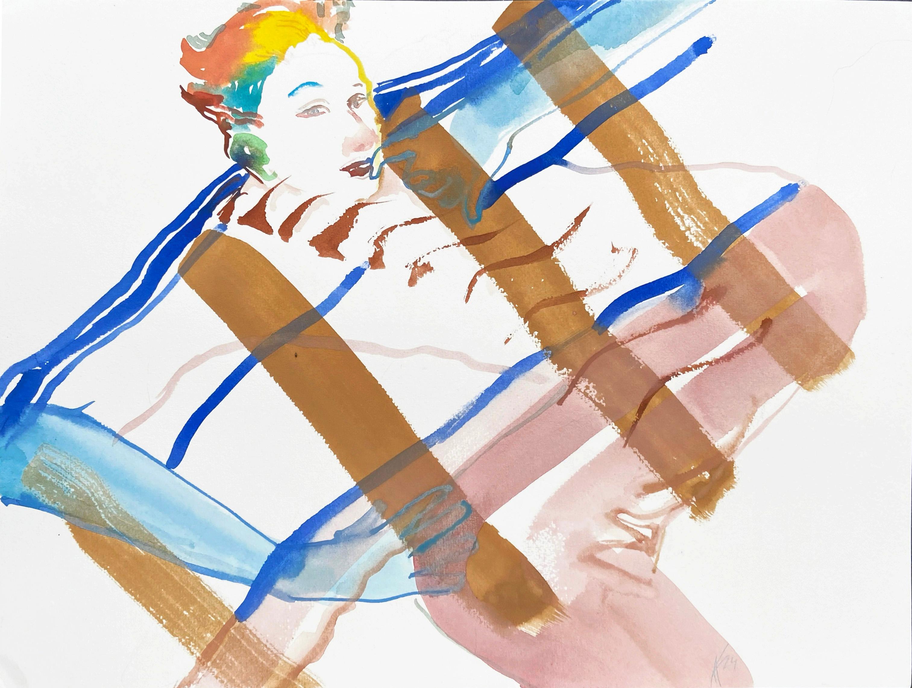 portrait  aquarelle abstraite - Expressionnisme abstrait Art par Anastasia Aureum