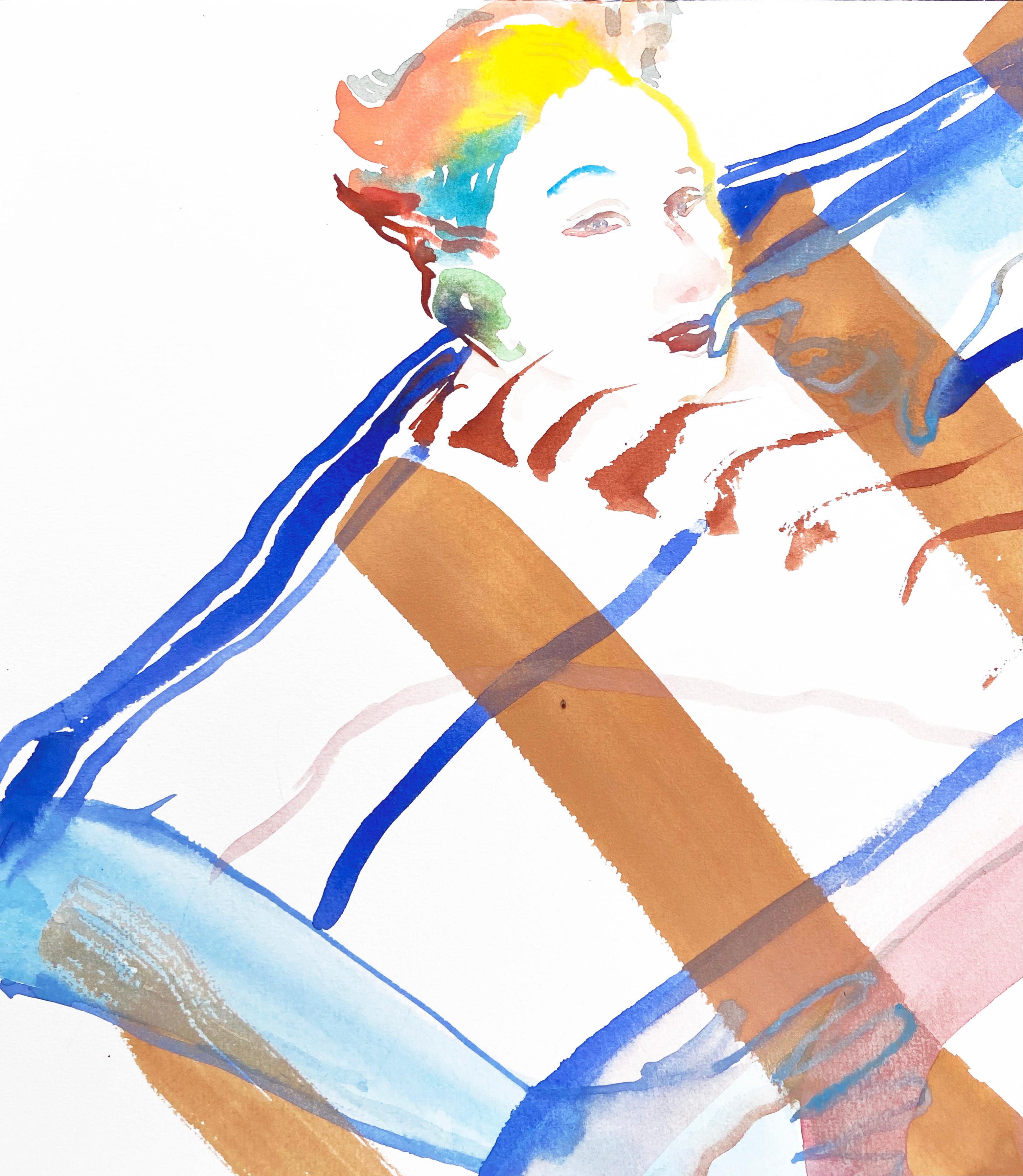 portrait  aquarelle abstraite - Beige Figurative Art par Anastasia Aureum