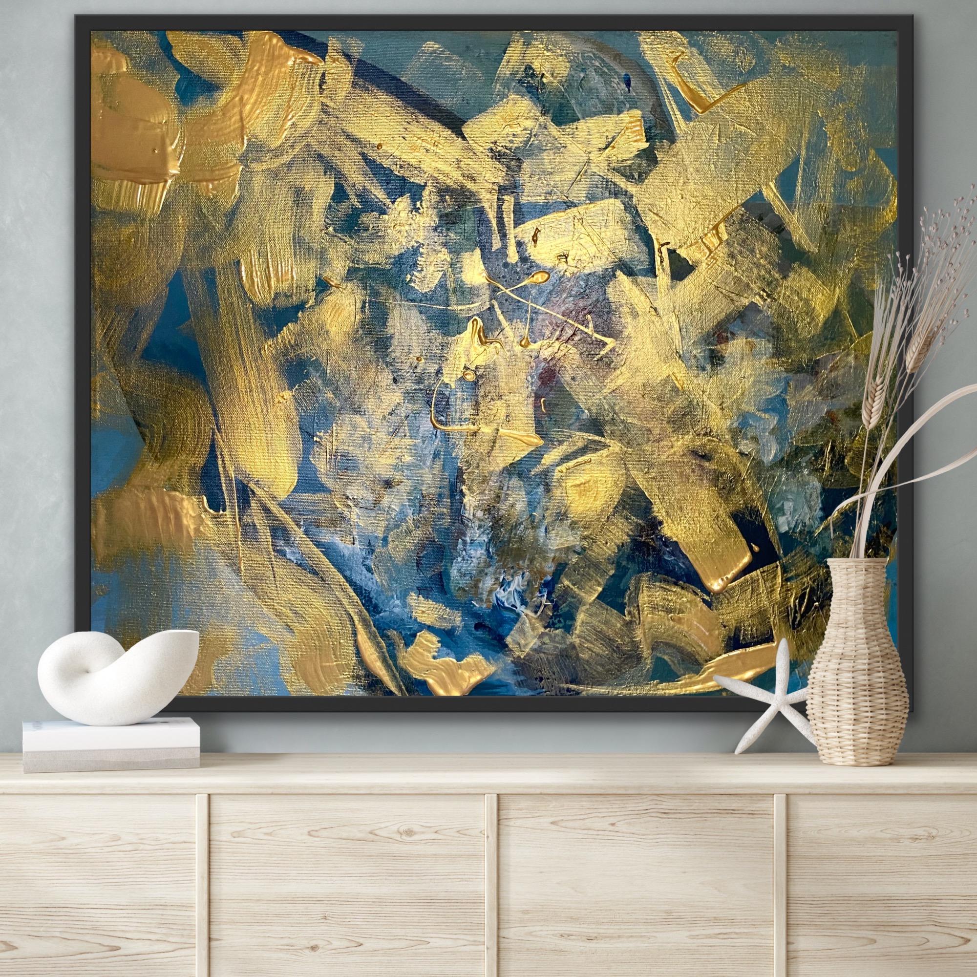 sea of gold - Brown Abstract Painting by Katarina Joys