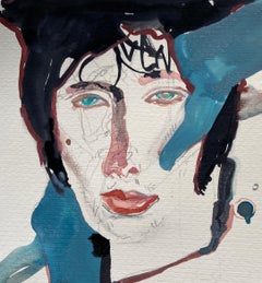 Boy Portrait with Emerald Eyes, Tempera on Paper, 21st Century
