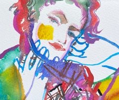 Abstract Watercolor Portrait on Paper, Signed, 21st Century, 33x45 cm