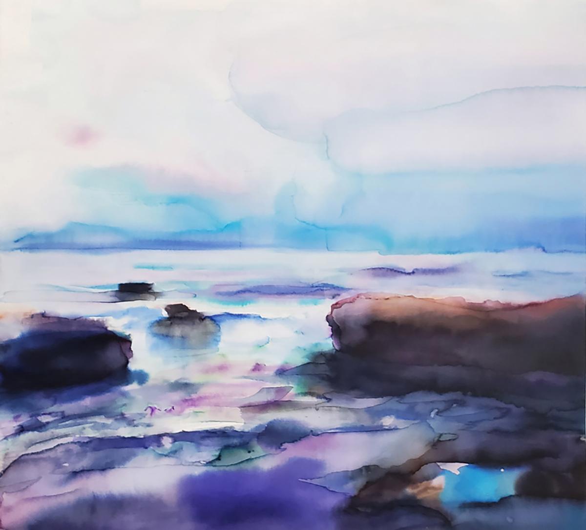  Elena Chestnykh Landscape Art - "Eternal Ocean" Watercolor on Paper, Landscape, Ocean, Framed