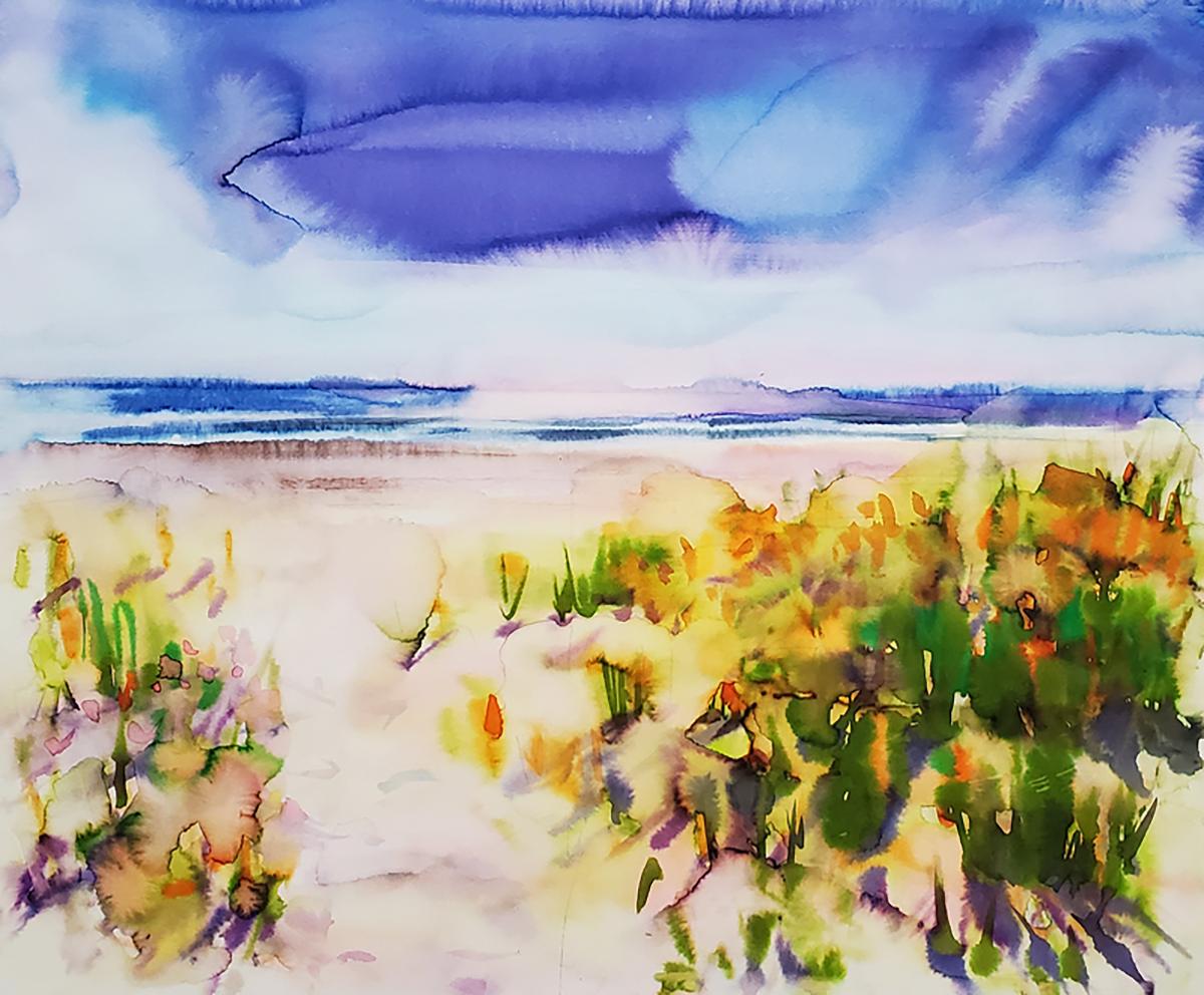 "Fire Island" Watercolor on Paper, Landscape, Ocean, Nature, Framed