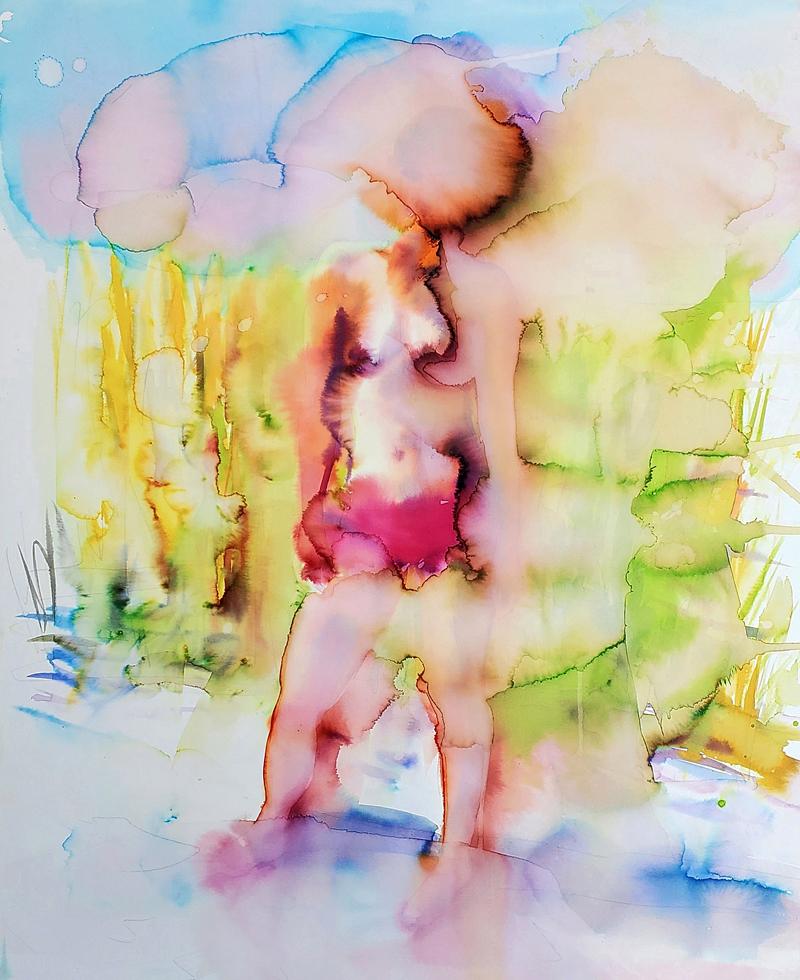 "Summer Heaven" Figure Painting, Watercolor, Watercolor on Paper - Art by  Elena Chestnykh