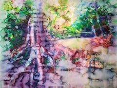 Paysage, forêt, aquarelle sur papier, encadrée "Rainforest"