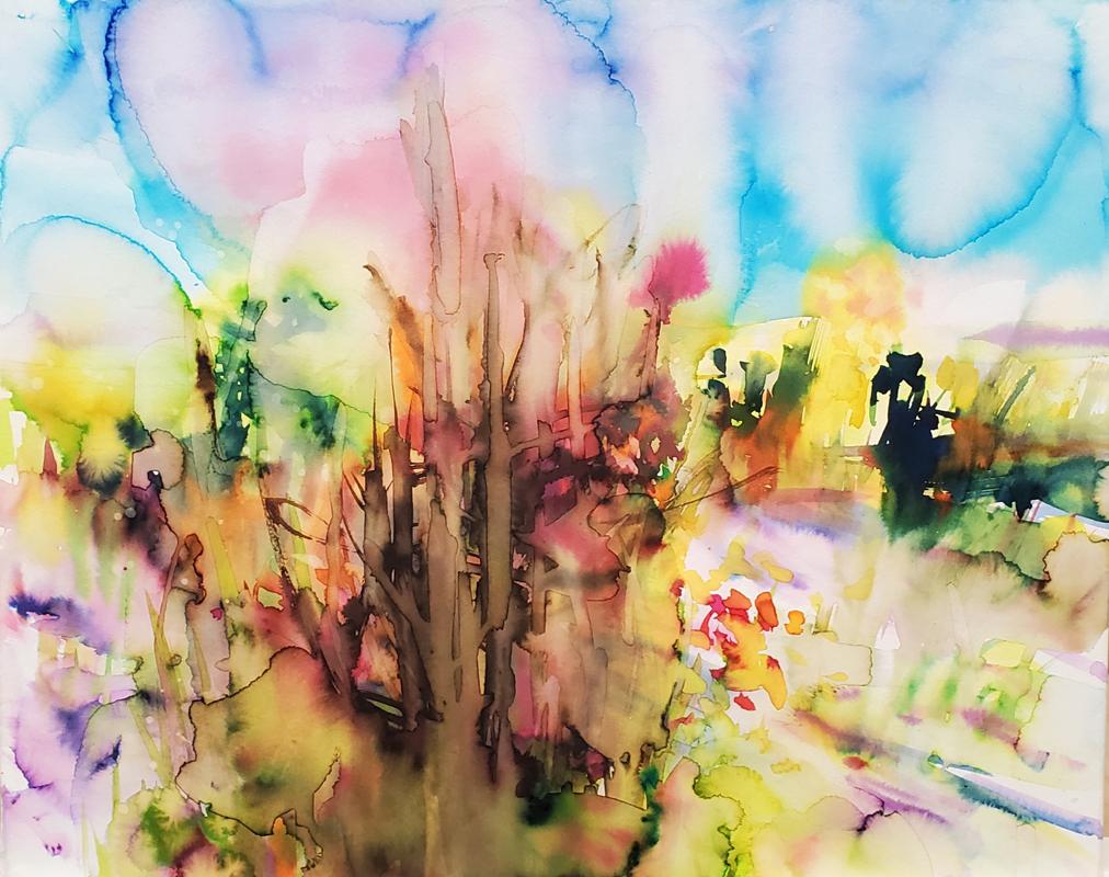 Paysage, forêt, aquarelle, fougère sauvage, encadrée - Art de  Elena Chestnykh