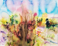 „Wild Rosehip“ Landschaft, Wald, Aquarell, gerahmt