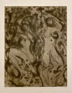 "Dancing in the Dark" Intaglio Etching on Cotton Paper, Hand-Inked, Framed