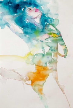 "SLIPPING THRU THE CRACKS IN THE FLOOR" Figurative Painting, Watercolor, Framed