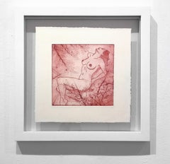 „Mädchen in Rot“ Intaglio-Radierung und Aquarellmalerei auf Baumwollpapier, figurativ, Akt