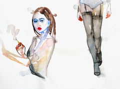 "MILES AWAY FROM TIME" Figurative Painting, Watercolor on Paper, Portraiture
