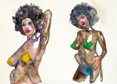 "STAY HIGH" Figurative Painting, Watercolor on Paper, Nude