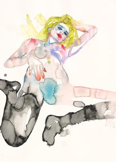"IN MY BED OUT MY HEAD" Figurative Painting, Watercolor on Paper, Nude
