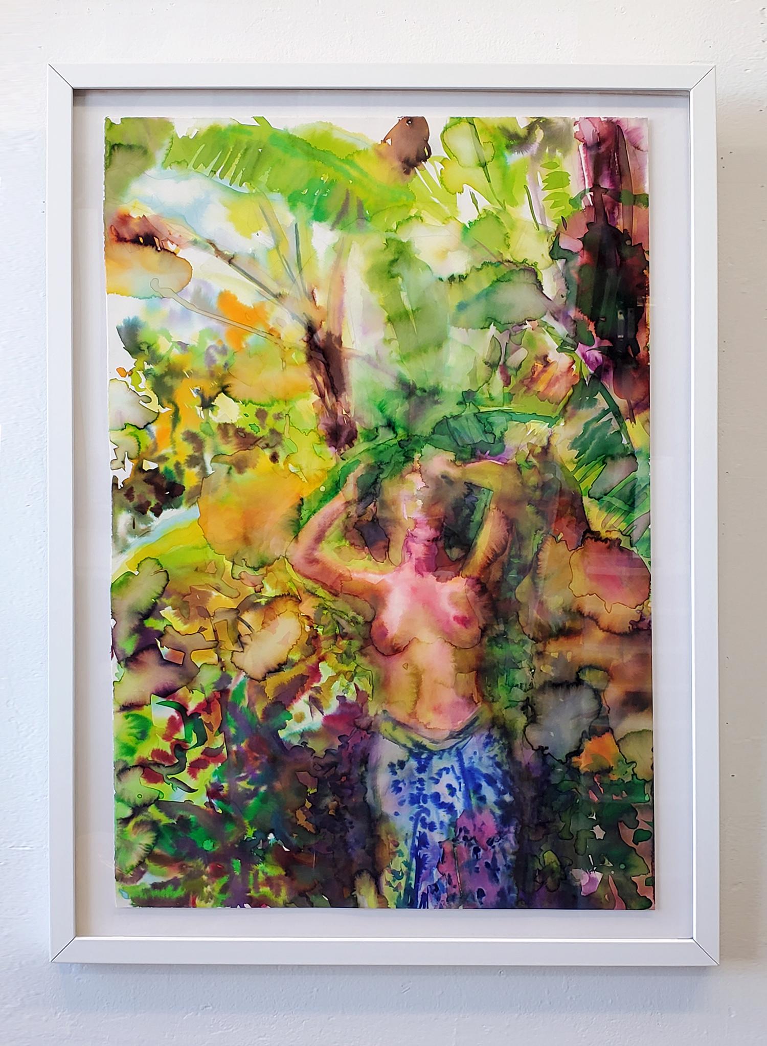 „In Tropical Garden“ Figuratives Gemälde, Akt, Aquarell auf Papier, gerahmt – Art von  Elena Chestnykh