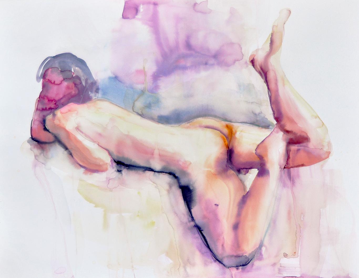 "Morning Time" Figurative Painting, Nude, Watercolor on Paper - Art by  Elena Chestnykh