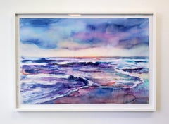 "Only Sky and Ocean" Watercolor on Paper, Landscape, Beach, Framed