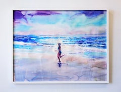 „Sparkling Day“ Landschaftsgemälde, Strand, Aquarell auf Papier, gerahmt