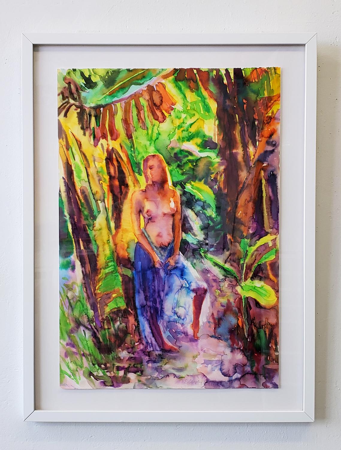 „Tropisches Paradies“ Figuratives Gemälde, Aquarell, Akt, Dschungel, Tropisch – Art von  Elena Chestnykh