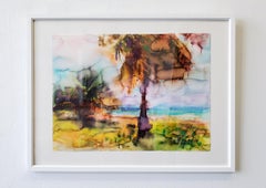 "Vieques in April" Painting, Watercolor on Paper, Beach, Palm Trees, Landscape