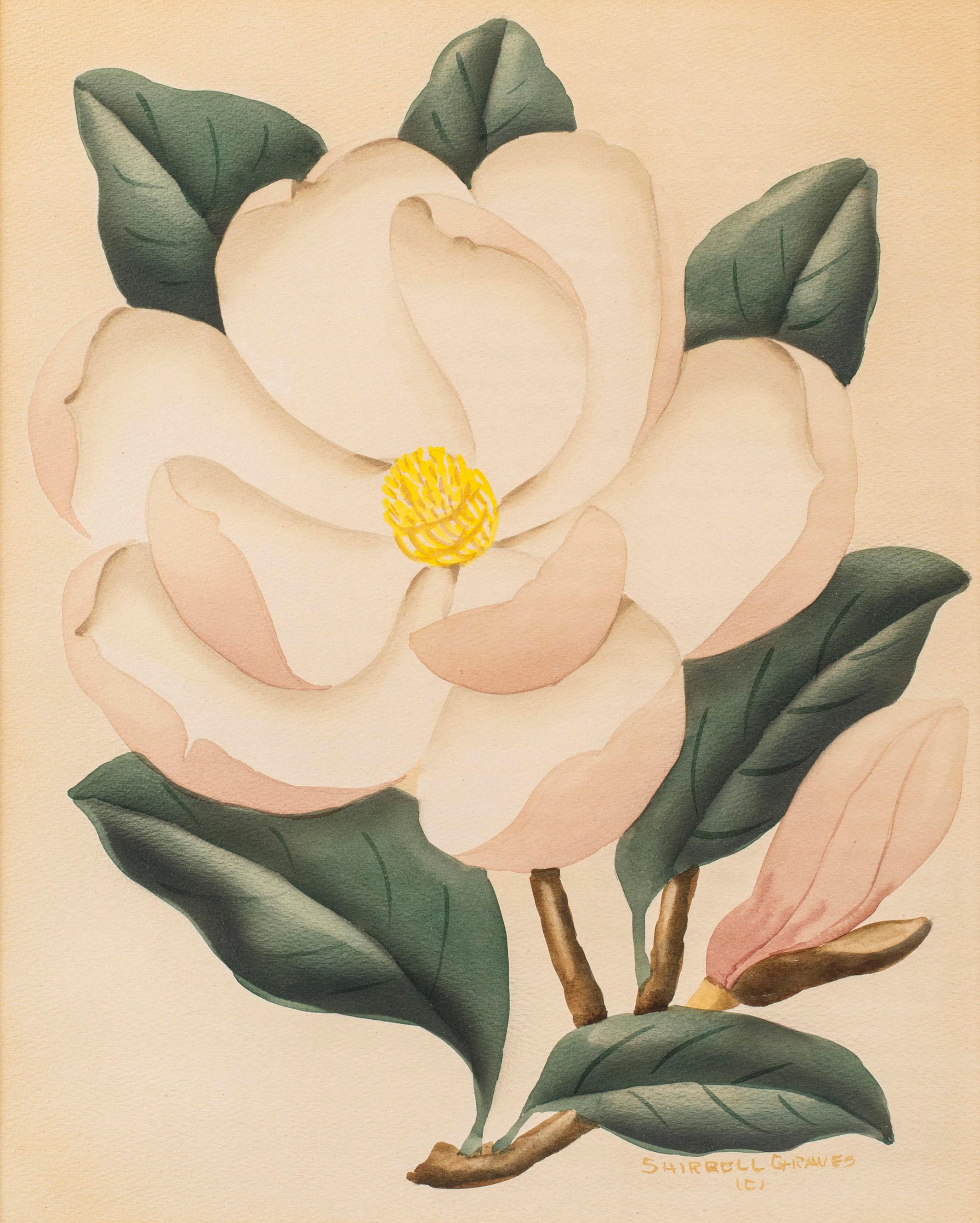 Magnolien, geblümtes Aquarell von Shirrell Graves (Amerikanisch: 1884-1954) 1