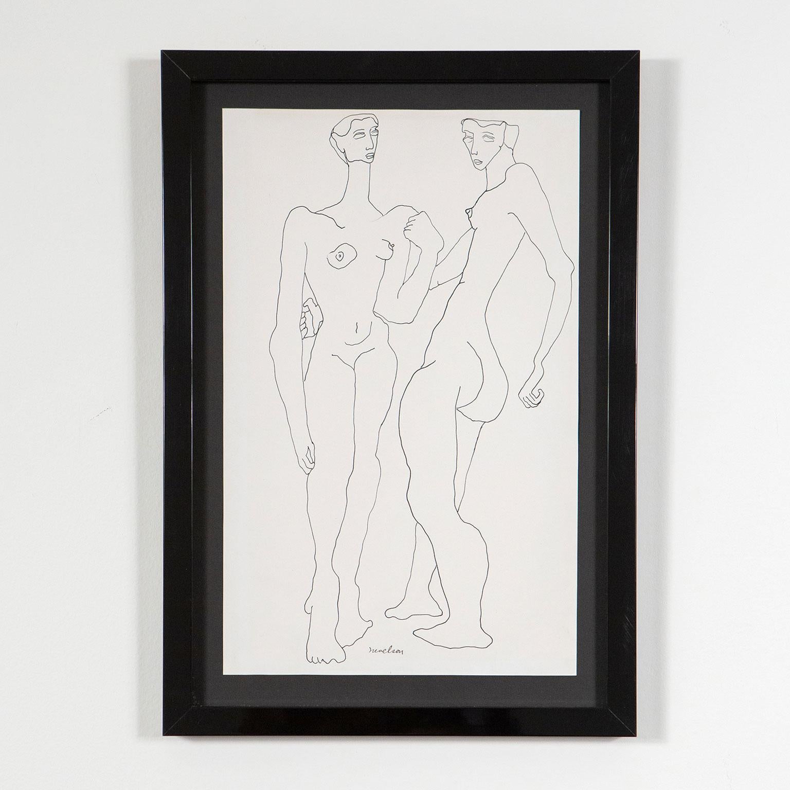 Two Nudes, USA, circa 1930s  Signed in ink by the artist  Pen and ink on paper - Art by Louise Nevelson