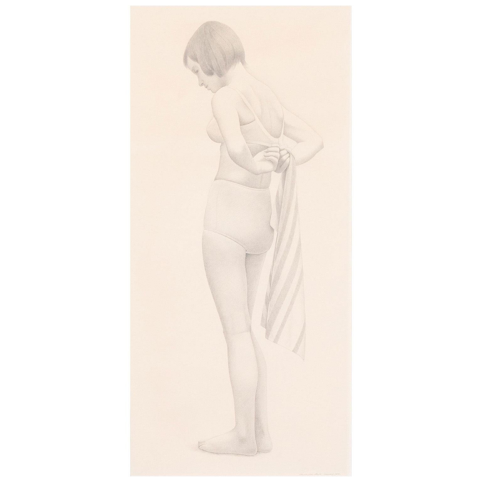 Girl with Striped Towel - Naturalistic Art by Christopher Pratt