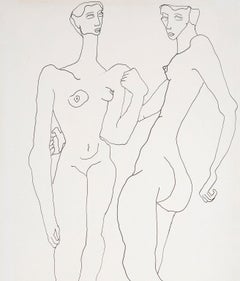 Two Nudes, USA, circa 1930s  Signed in ink by the artist  Pen and ink on paper