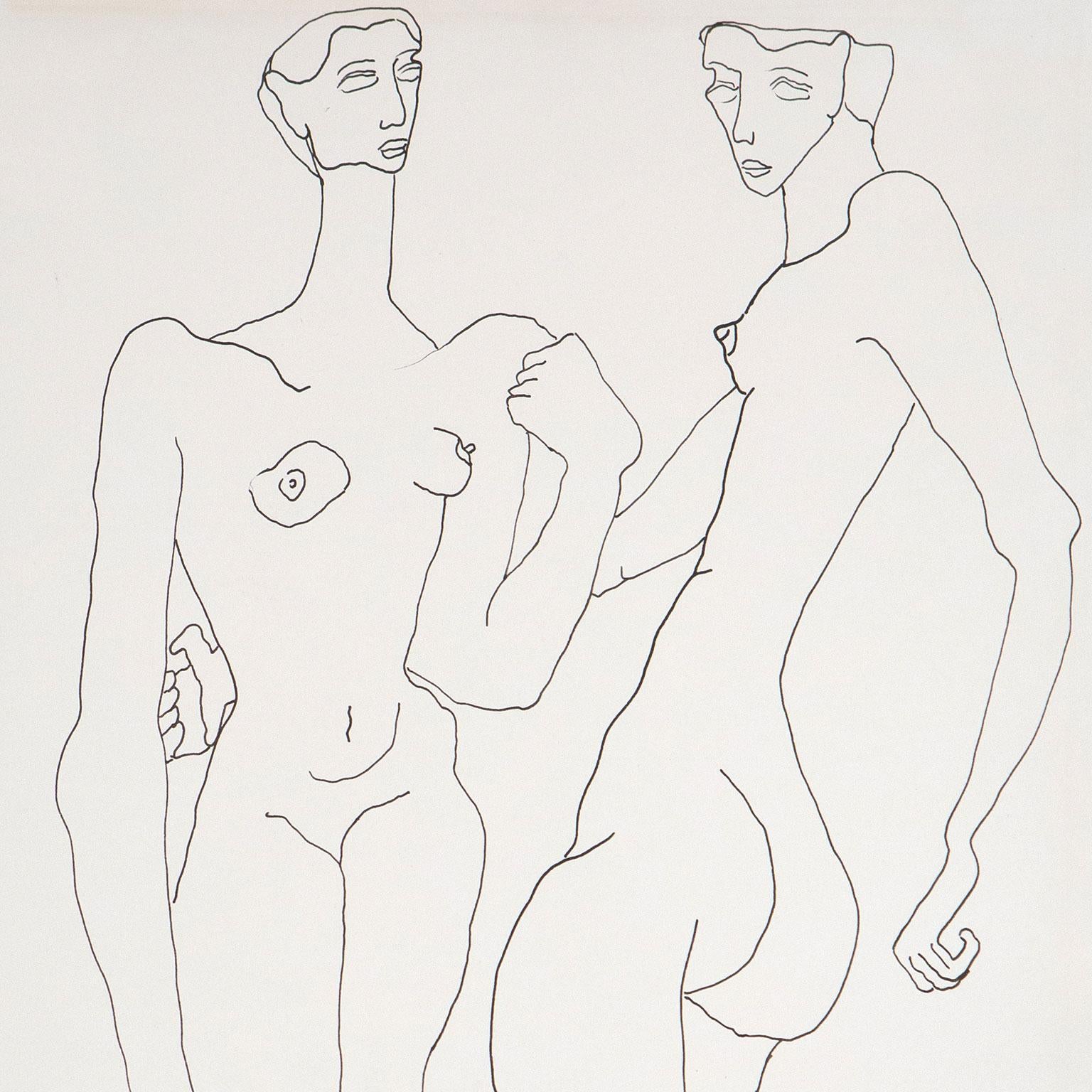 Deux nus, États-Unis, vers les années 1930  Signé à l'encre par l'artiste  Le stylo et l'encre sur papier en vente 1