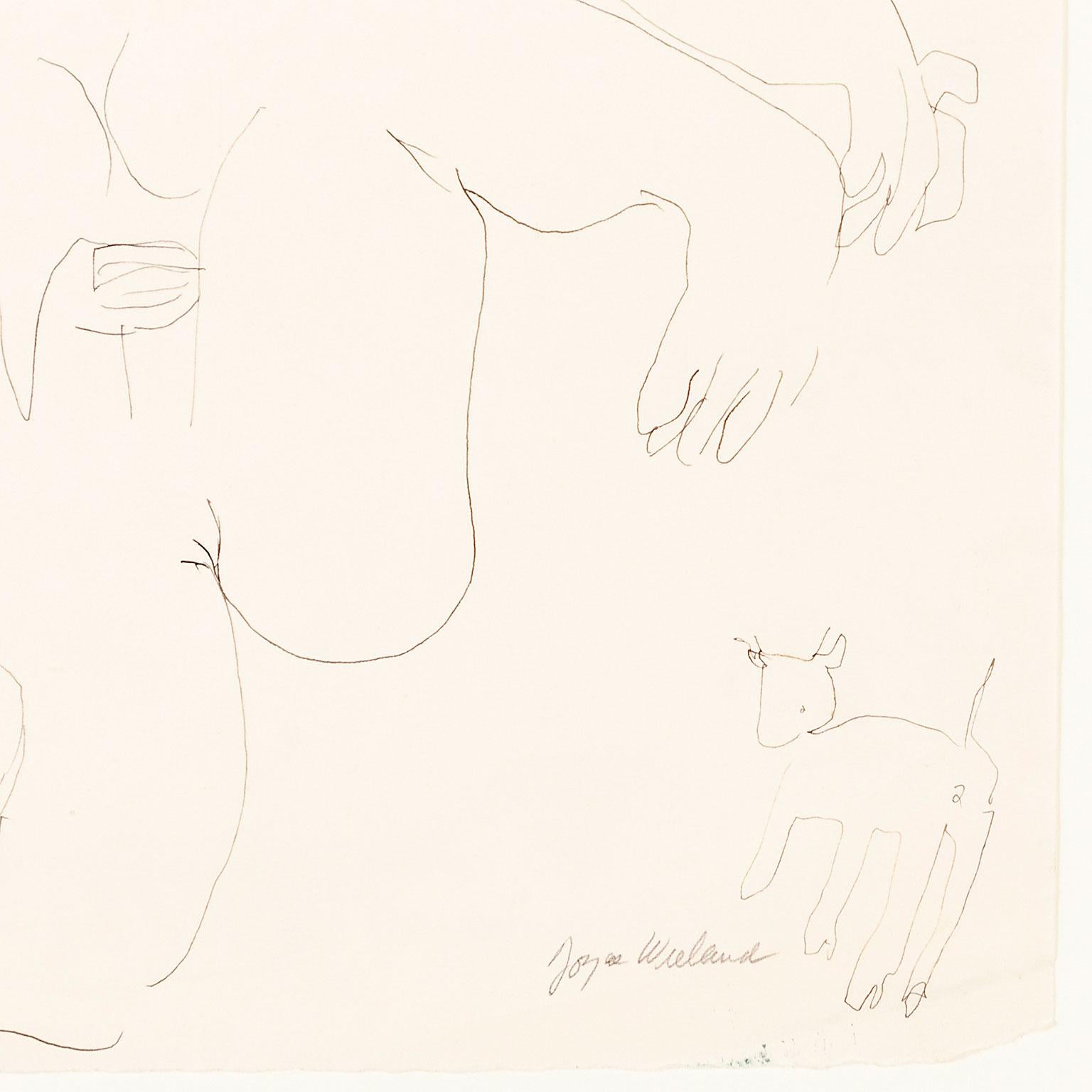 Trio mit Katze (Weiß), Figurative Art, von Joyce Wieland