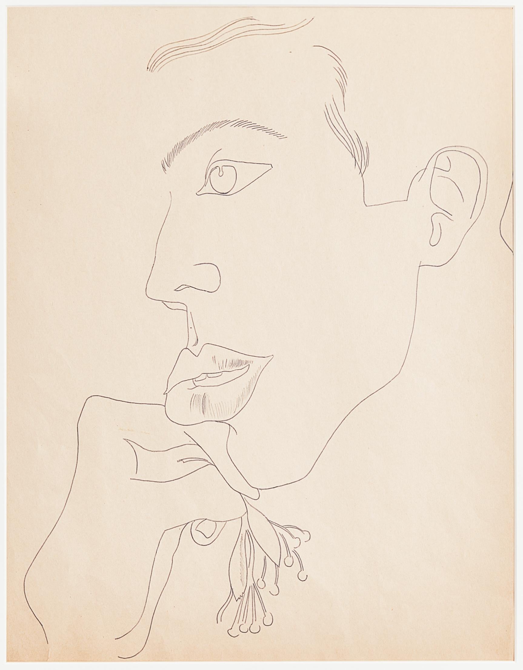 Junger Mann mit Blume – Art von Andy Warhol