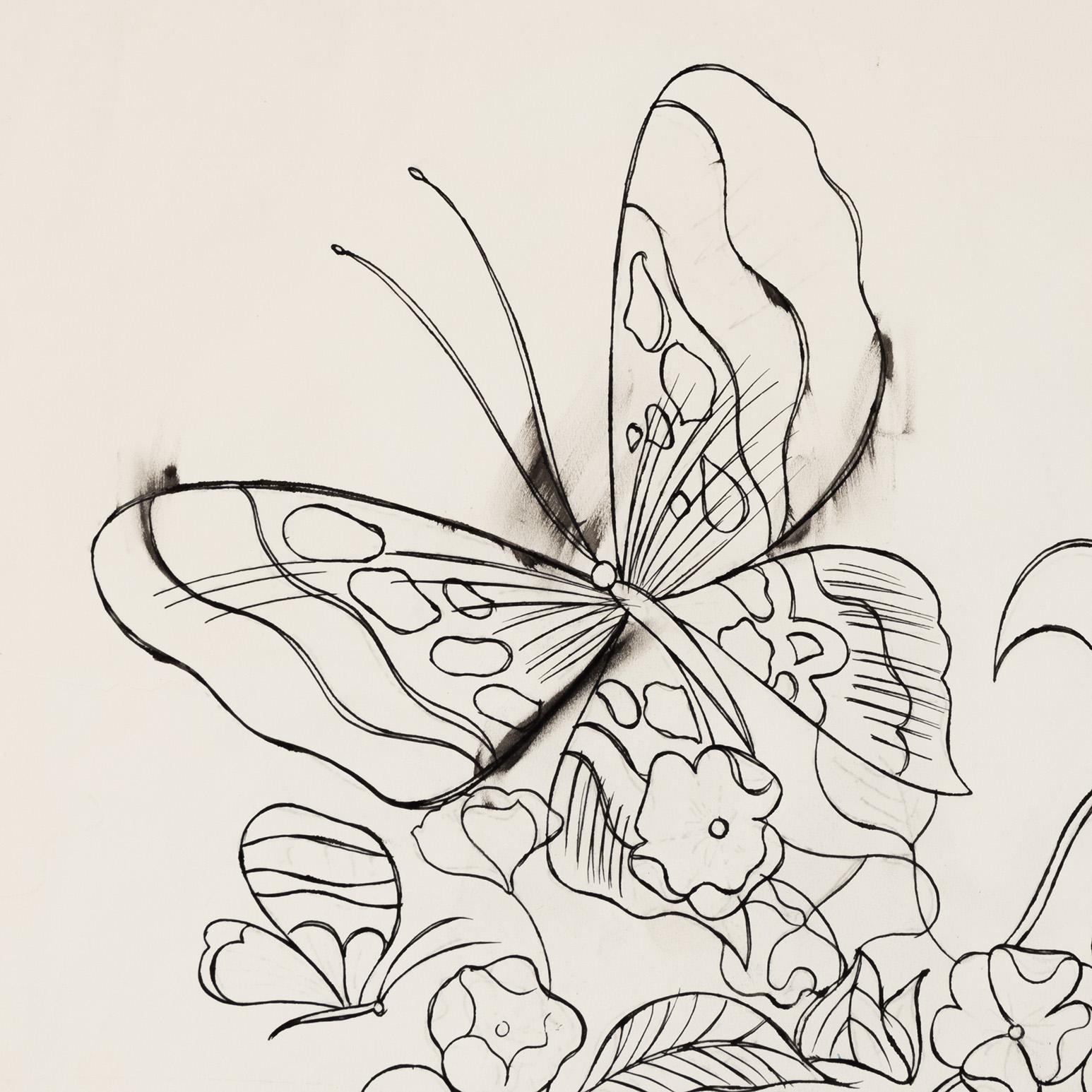 Butterflies and Flowers - Gray Still-Life by Andy Warhol